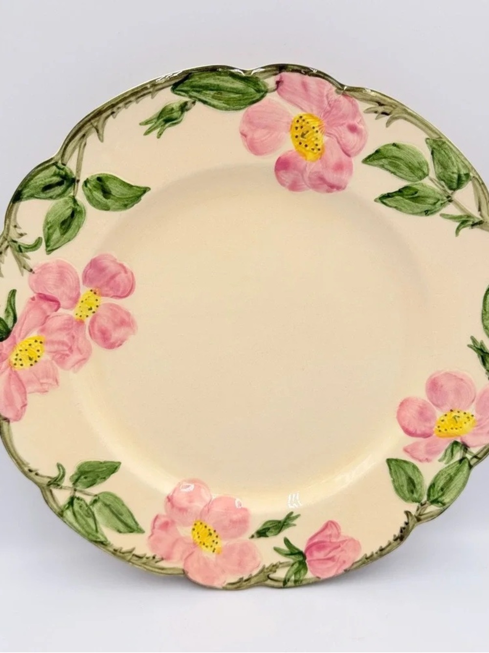 Floral Pink Blossom Ceramic Dinner Plate - Cream Background